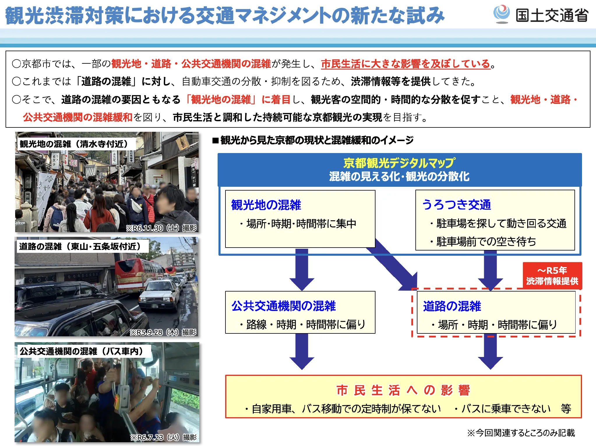 従来の観光渋滞対策の課題連関図(国交省R6年度資料より)